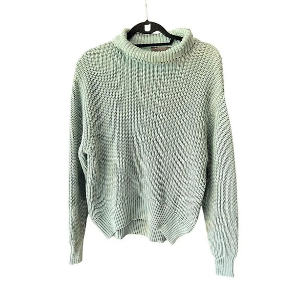Women's Chunky Knit Turtleneck Sweater Green Long Sleeve Pullover S - Picture 1 of 10
